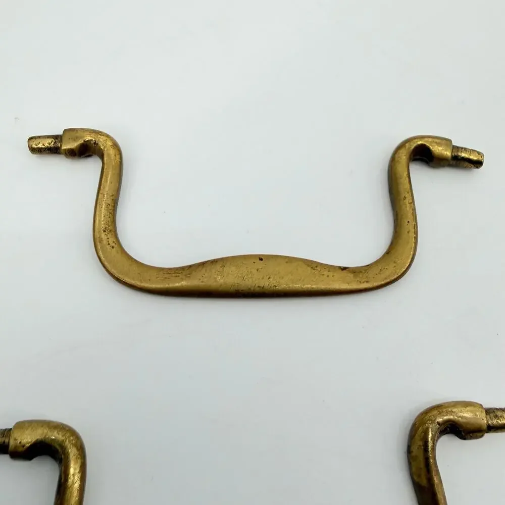 Vtg Solid Brass Bail Drawer Pull Handles Furniture Hardware Lot of 2 Colonial